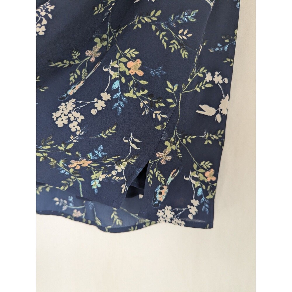 DR2 Tank Top Blouse Size М Womans Navy Blue Floral Sleeveless Crochet Trim - Picture 5 of 7
